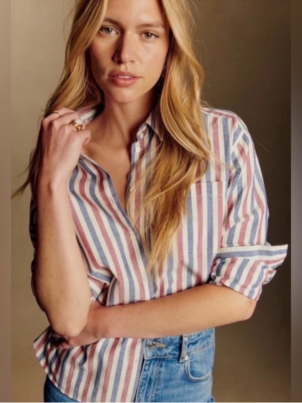 Sezane Max Shirt Striped Blue Ecru Burgundy Size 40 US 8